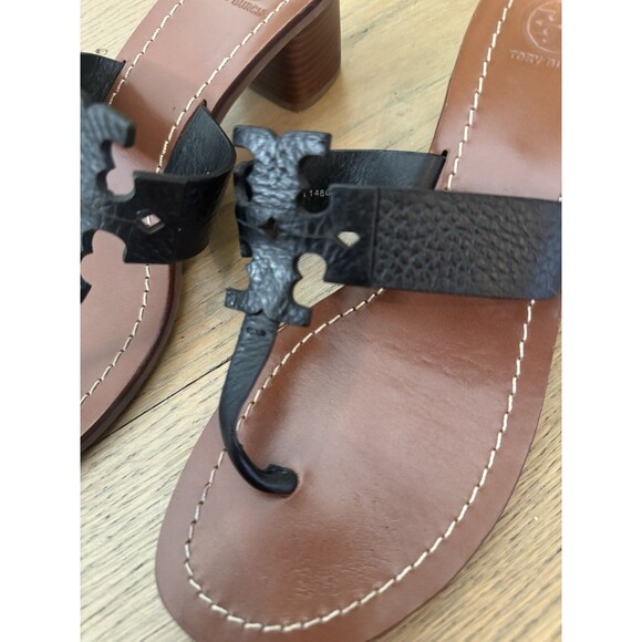 Tory Burch Moore Block Heel Black Leather Thong Sandals - Size 8M - Excellent - Picture 5 of 12